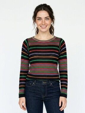 George Vintage Black Multi-color Striped Long Sleeve Light Sweater - Small